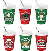 Arsemica Christmas Vacation Merch Party Supplies, 48 Pack Holiday Paper Cups with Lids and Straws, 12 oz Xmas Disposable Cups Table Decor, Funny Holiday Party Cups for Coffee Hot Chocolate Cocoa Tea