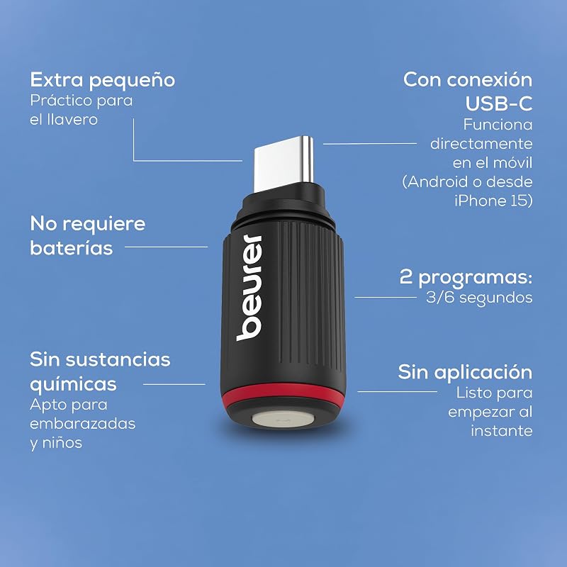 BiteX Go Deep Black dispositivo anti-picadas de insetos para smartphone, tratamento de picadas e picadas, alivia comichão, para dispositivos móveis Android e iPhone (USB-C), com luz