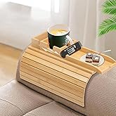 Bamboo Couch Cup Holder, Foldable and Anti-Slip Sofa Arm Table with Detachable Sofa Arm Organizer Tray, Portable 2 in 1 Sofa Armrest Tray for Drink, Coffee, Cup, Remote, Snacks, Cellphone, Glasses