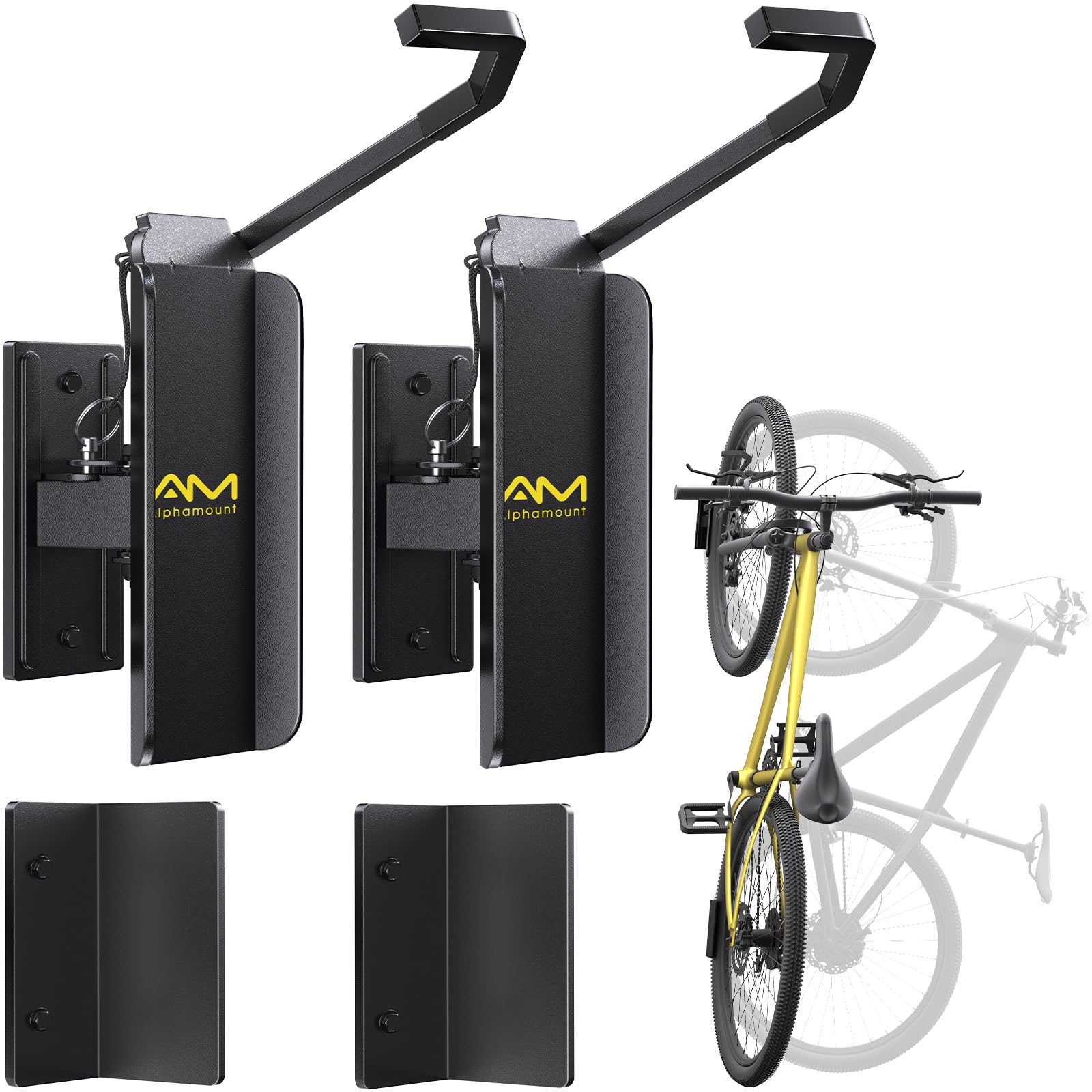 Photo 1 of AM alphamount Swivel Bike Wall Mount, Metal Wall Bike Rack with Durable Sleeves, Space-Saving Vertical Bike Rack with 180° Swivel for Home and Garage, Bike Storage Hanger Mount Up to 66 lbs, 2-Pack