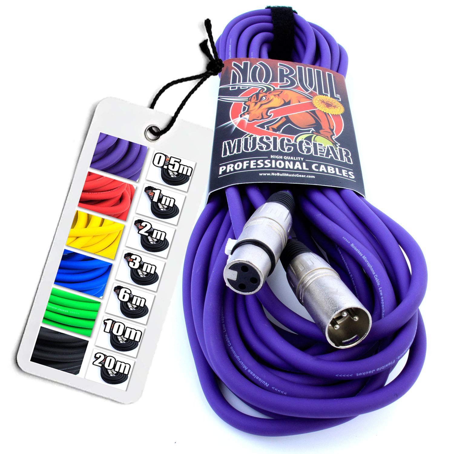No Bull Nordell Music Gear' Premium XLR Cable (Purple, 10m): Achieve a Clearer Audio Signal with Balanced Male to Female Microphone Lead, plus Cable Tie
