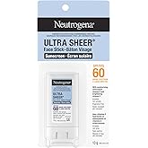 Neutrogena Ultra Sheer Face Stick Sunscreen SPF 60, Sensitive Skin Care, Mess-Free Broad Spectrum Sun Protection, Water Resis