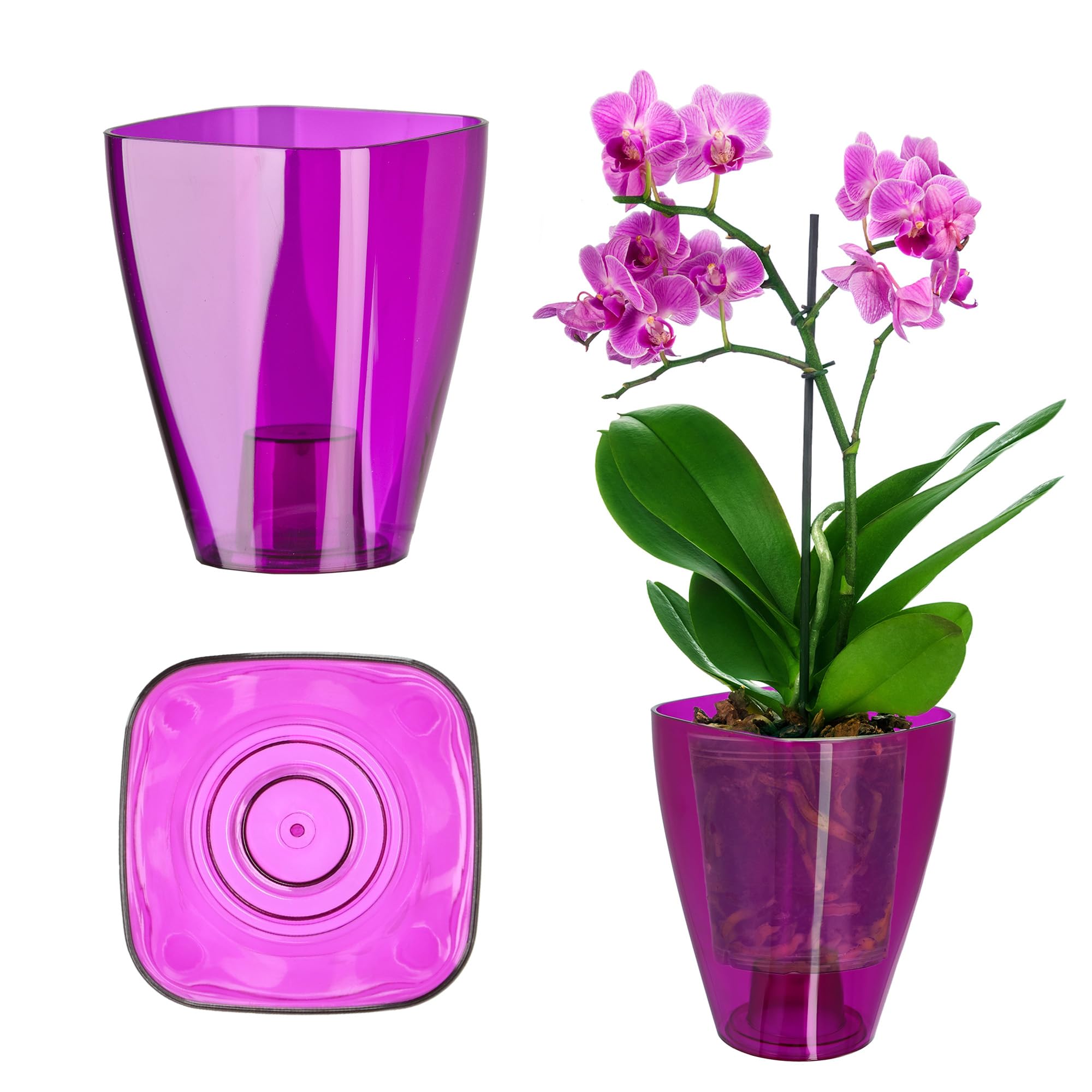 KADAX Orchid Pot, Plastic Flowerpot in Several Colours, Lightweight Plant Pot in Multiple Sizes, Elegant Pot for Living Room, Office and Bedroom (⌀12 cm, Square, Plum)