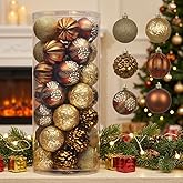 Valery Madelyn Christmas Ornaments Set, 35ct 2.8 Inches Brown Copper Gold Shatterproof Christmas Tree Decorations, Woodland Bronze Hanging Ball Bulk for Xmas Holiday Party Decor