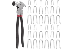 Glarks 151Pcs 3 Sizes Fence Staples Fencing Pliers with Hammerhead Set, Steel Wire Fence Staples Heavy Duty Galvanized Wire Staples U Shaped Nails U Staples for Woven Fencing and Wire Mesh