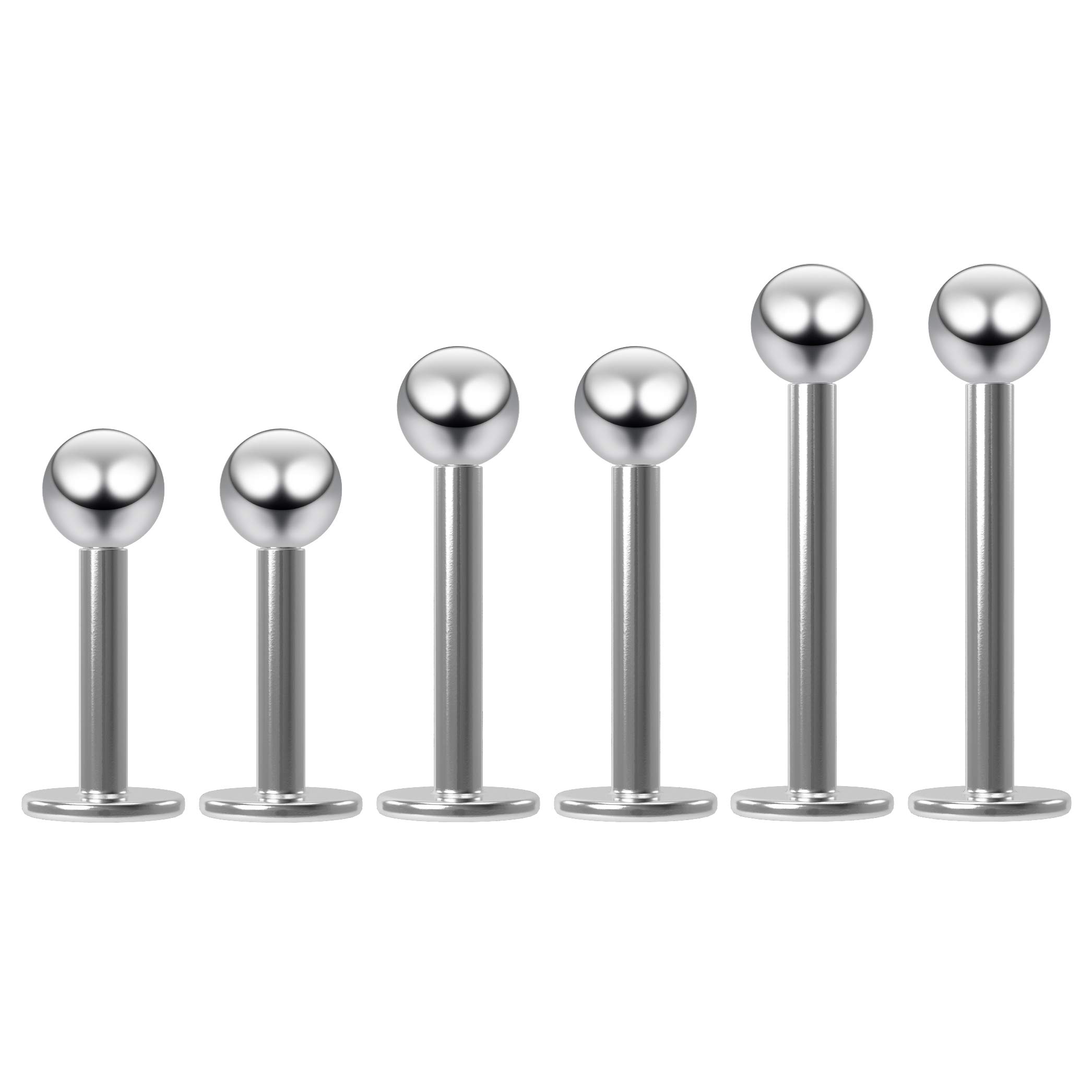 6pc 16g 1.2mm Surgical Steel Labret Bar Stud Piercing Jewellery Lip Rings Monroe Studs (6mm - 8mm - 10mm)