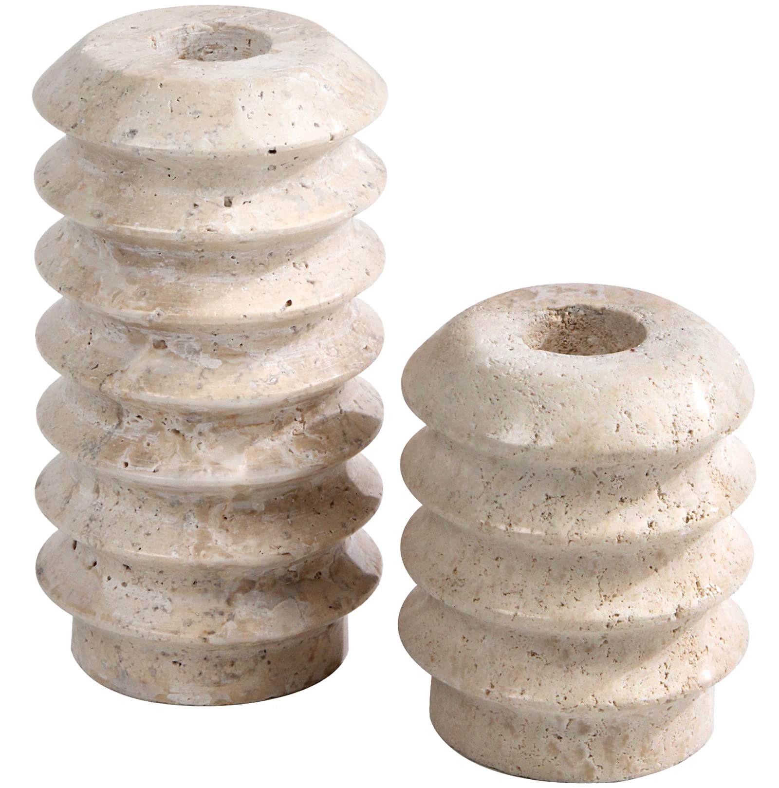 Photo 1 of HofferRuffer Travertine Candlestick Holders, Set of 2 Natural Stone Candle Holder Decorative Candle Stands for Wedding, Dinning, Party, Table Centerpieces, Fits 3/4'' Thick Candles (Cream White)