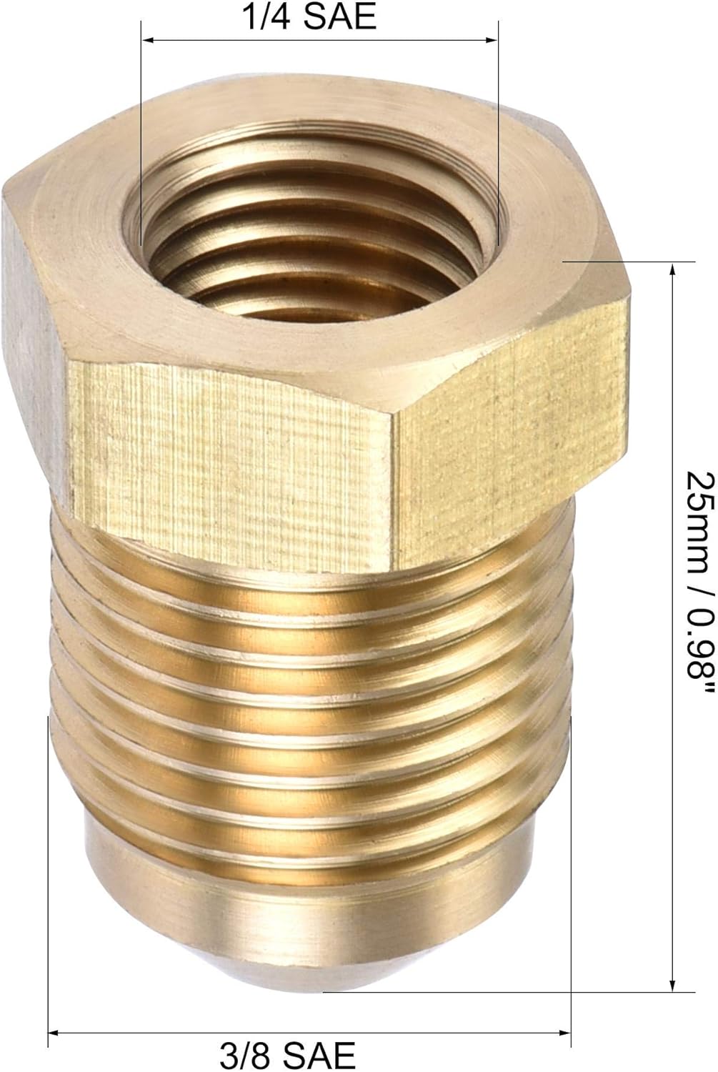 sourcing map Brass Pipe Fitting, 3/8 SAE Flare Male 1/4 SAE Female Thread, Tubing Adapter Connector - Image 3