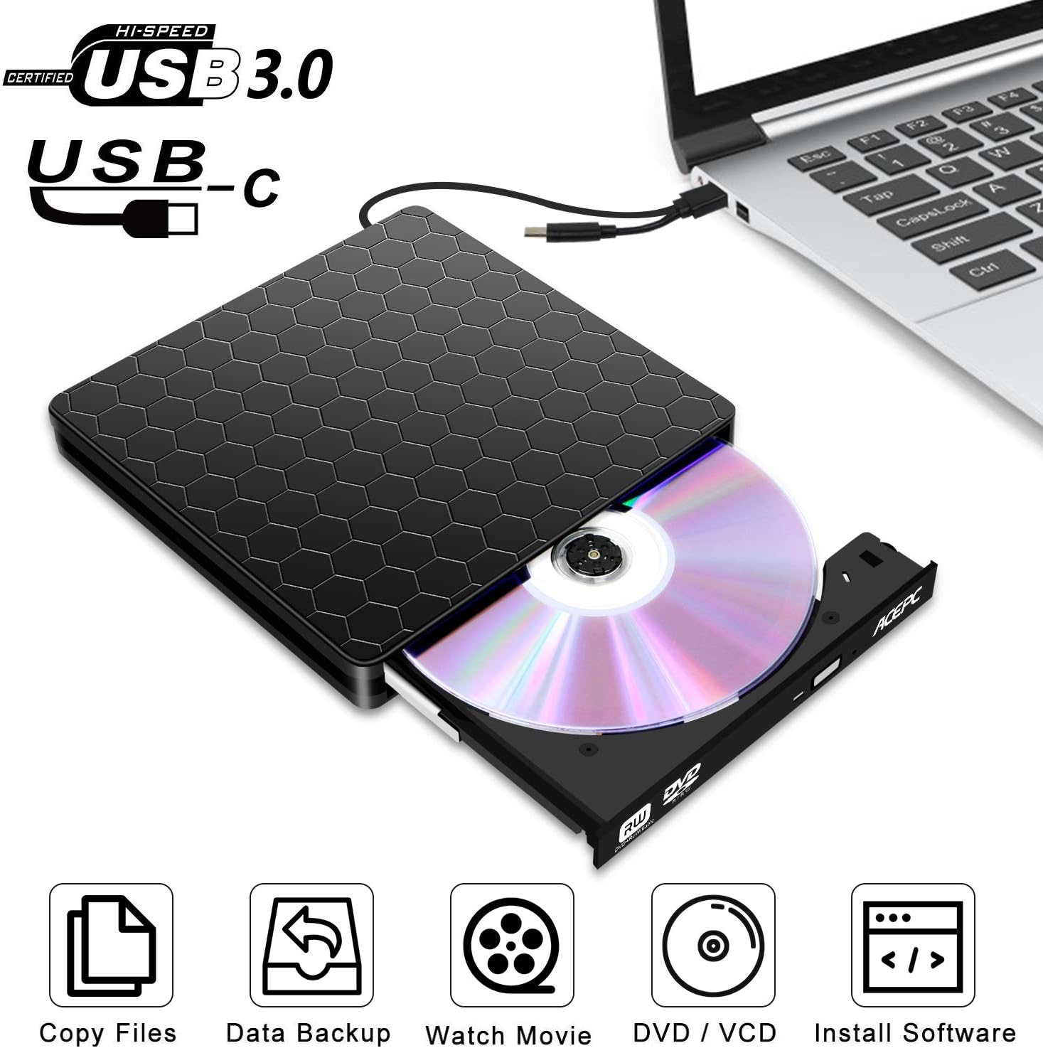 Lecteur Graveur Cd/dvd Externe Compatible Windows 10 Leclerc