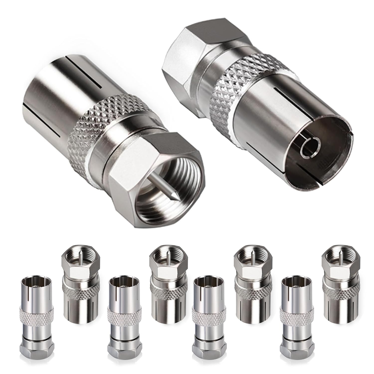 YUNSHANGHT 10 Pcs RF Female Socket to F Type Screw Male Plug Adapter Converter,TV T/F Type Connector Socket to RF Coax Aerial Adapter for Satellite TV DVR