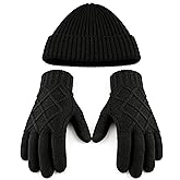 Braventure Winter Gloves Beanie Hat Set: Women Men Warm Fleece Windproof Touchscreen Gloves Skull Cap Set for Cold Weather