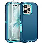 Casenplaza for iPhone 16 Pro Case with 2 Pack Tempered Glass Screen Protector Heavy Duty Protective Shockproof 3-Layer Full Body Protection Tough Rugged Cover for Apple iPhone 16 Pro 6.3",Turquoise