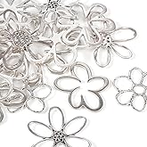 Bestewelry 14Pcs Hollow Flower Charms Pendants Antique Silver Floral Connector Charms Flower Theme Alloy Open Back Bezel Frame Charm for UV Resin Pressed DIY Necklace Bracelet Jewelry Making