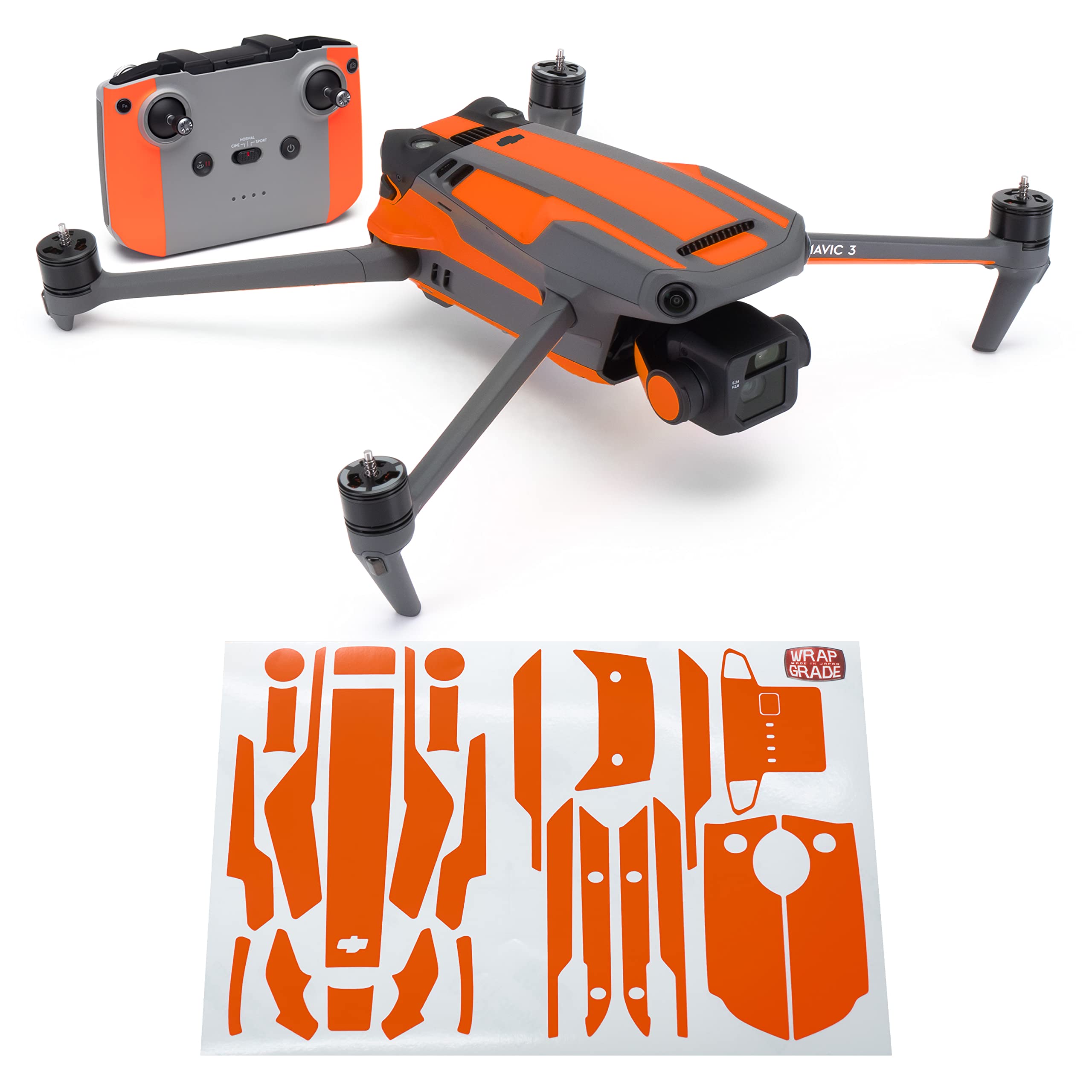 WRAPGRADE Partial Skin Stickers Compatible with Mavic 3 / mavic 3 Classic Accent Color (NEON ORANGE) — image 1