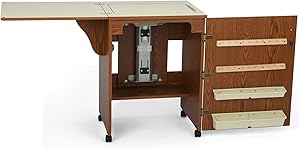 Arrow 500 Sewnatra Sewing Cabinet for Sewing, Cutting, Quilting, Crafting, with Storage and Airlift, Portable with Wheels, Oak Finish