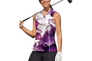 COOrun Women's Golf Polo Shirts Sleeveless Quick Dry Tennis T-Shirts Lightweight V-Neck with Collar Tank Top