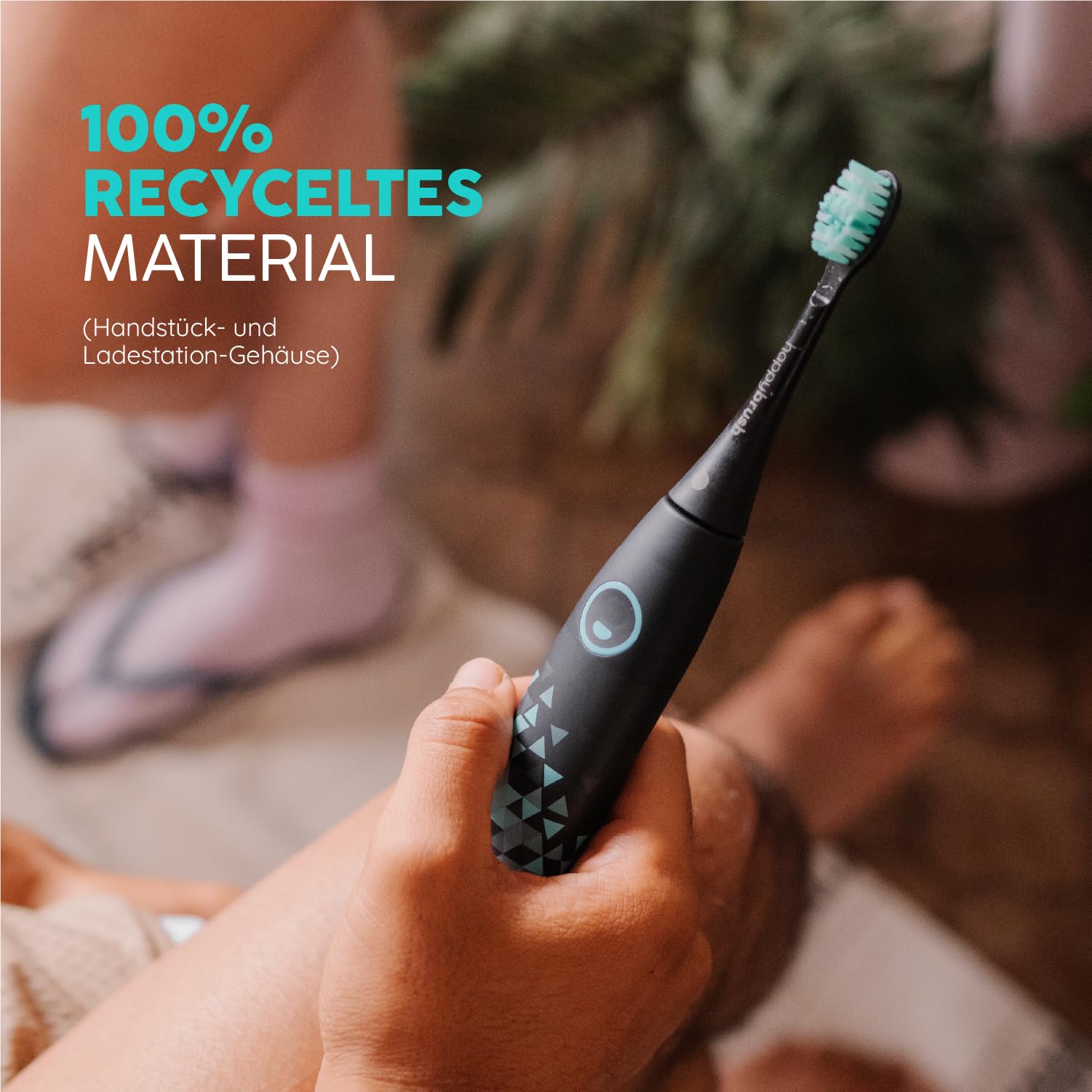 happybrush® Schallzahnbürste Eco Vibe 3 – TESTSIEGER – 100 Tage testen - Elektrische Zahnbürste mit 8 Wochen Akku – Ultraschall Zahnbürsten – 2 Jahre Garantie - Inkl. Aufsteckbürsten - Black/Mint 9