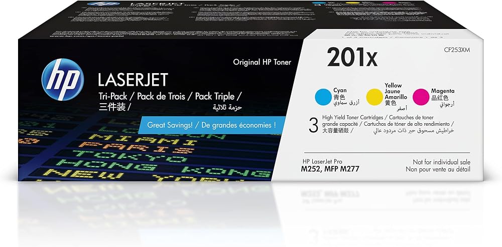 HP CF253XM 201X High Yield Original Toner Cartridges Cyan Magenta Yellow Pack