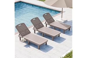 SELLERWE Outdoor Chaise Lounge Set of 3, Waterproof Resin Lounge Chairs for Outside w/Adjustable 5 Positions All Weather Recliner Chair for Patio, Poolside, Beach, Yard, Taupe