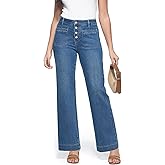 ZPIUO Women's Straight Leg Jeans High Waisted Stretchy Wide Leg Loose Denim Pants with Trendy Buttoned
