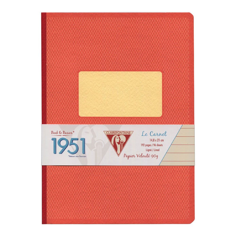Clairefontaine 195446C - Collection 1951 - A Red Coral Clothbound Notebook - Dimensions: A5 14,8x21 cm - 192 Lined Pages - White Paper 90 g - Grain Map Cover