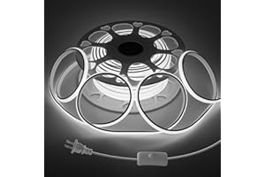 Samsion 65.6FT COB LED Strip Light Waterproof One Roll 6000K Daylight White LED Rope Lights for Bedroom Plug in with Switch AC 110~120V 288Leds/M High Density LED Tape Lights Outdoor for Garden Decor