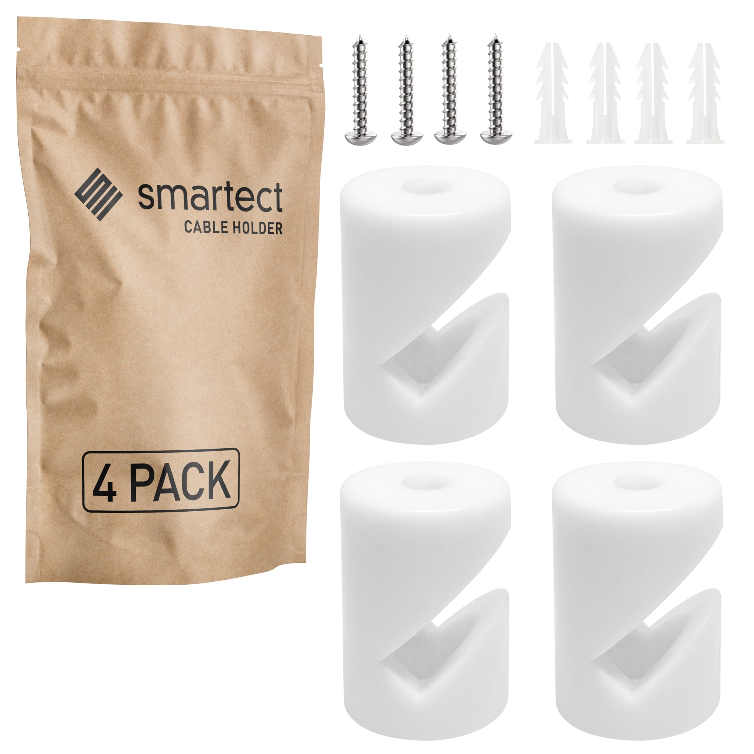 smartect Wall and Ceiling Pins [4 Pieces, White] Cable Decentralizer with wall Plugs and Screws Included, Ceiling Light Hook for Your DIY Project