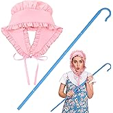 GGSTDDUP 2 Pcs Shepherdess Costume,Pink Medieval Bonnet&Blue Staff for Women Children Carnival Halloween Cosplay Party