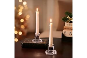 NUPTIO Glass Taper Candle Holders: Set of 2 Clear Small Candlestick Tapered Holder for Candles Sticks Modern Short Tapers Candleholders for Wedding Christmas Thanksgiving Party Table Decor