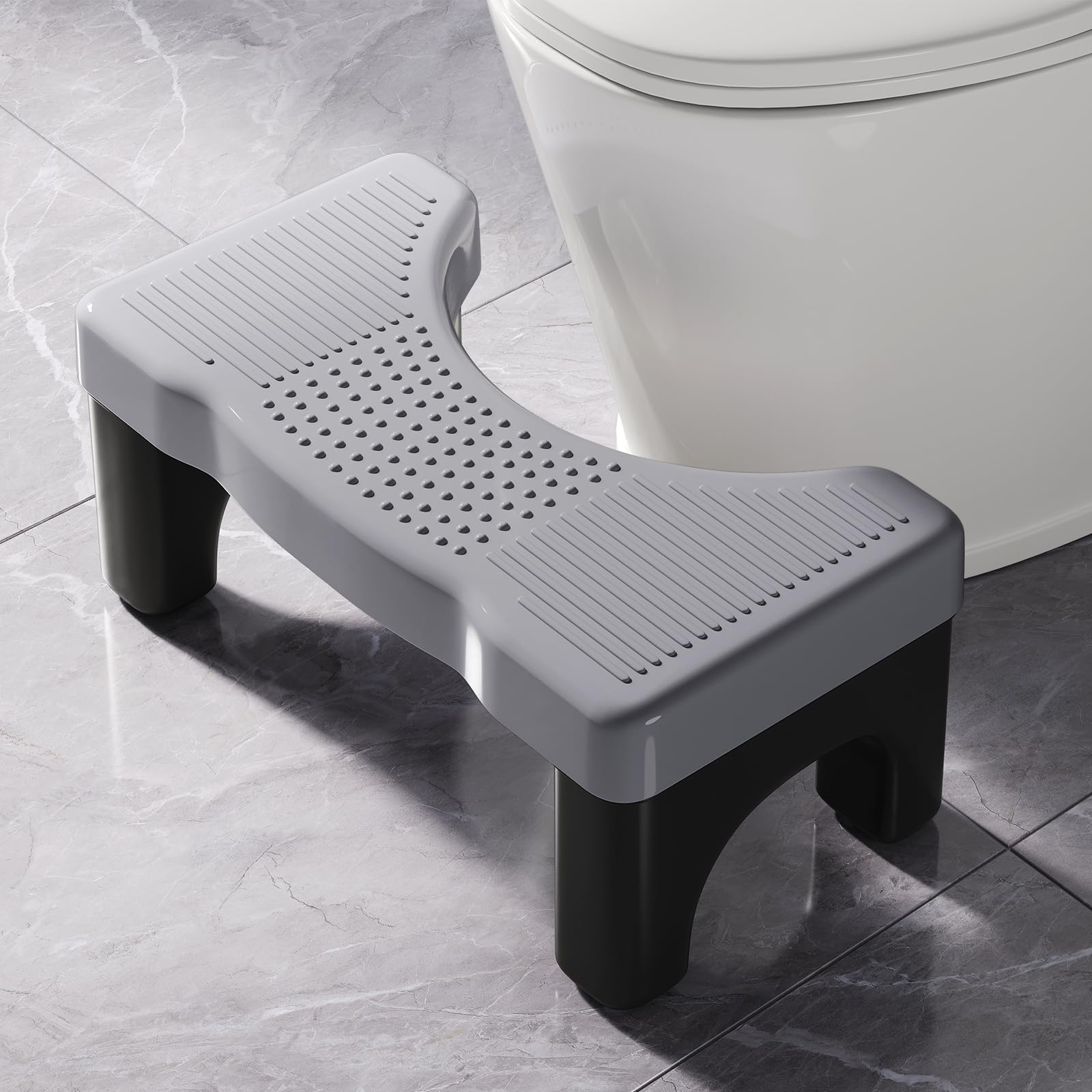 Photo 1 of Kzeirm Toilet Potty Stool for Adults, Portable Heavy Duty Plastic Squatting Poop Foot Stool for Bathroom, Non-Slip Toilet Step Stool Squat Adult, Gifts for Kids Seniors, Grey with Black Frame