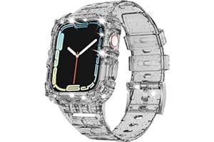 ABELTA Compatible with Clear Apple Watch Band 38mm 40mm 41mm 42mm 44mm 45mm with Protective Case,Shockproof Strap for iwatch Bands Series 8 7 6 5 4 3 2 1