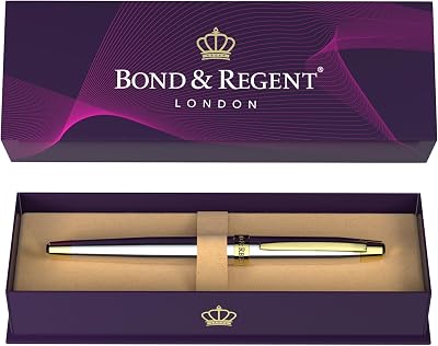 Bond & Regent Silver Chrome 24K Gold Rollerball Pen Luxury Grade
