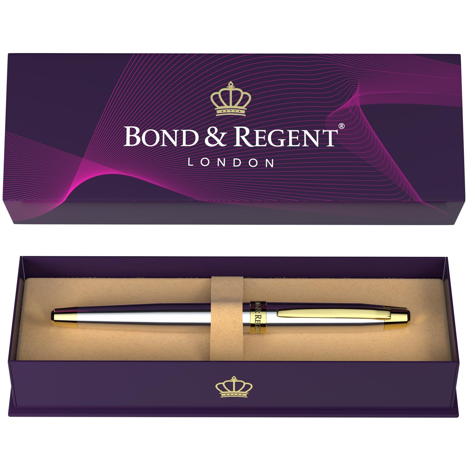 Bond & Regent Silver Chrome & 24 Karat Gold - Certified Luxury Grade Rollerball Pen | Nice Gift for Men & Women — image 1
