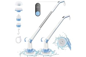 AUQQ Electric Spin Scrubber, Shower Scrubber with LED Display & 4 Replacement Brush Head, 2H Bathroom Scrubber Dual Speed, Electric Cleaning Brush for Bathtub Grout Tile Floor