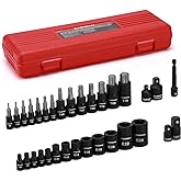 CASOMAN 32-Piece Torx Bit Socket and Female External Socket Set, 14 Star Bits (T8- T70) and 13 Female E-Torx Sockets (E4-E24)
