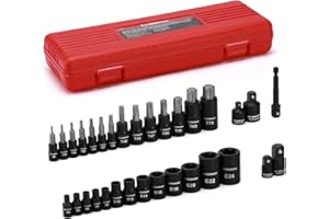 CASOMAN 32-Piece Torx Bit Socket and Female External Socket Set, 14 Star Bits (T8- T70) and 13 Female E-Torx Sockets (E4-E24)