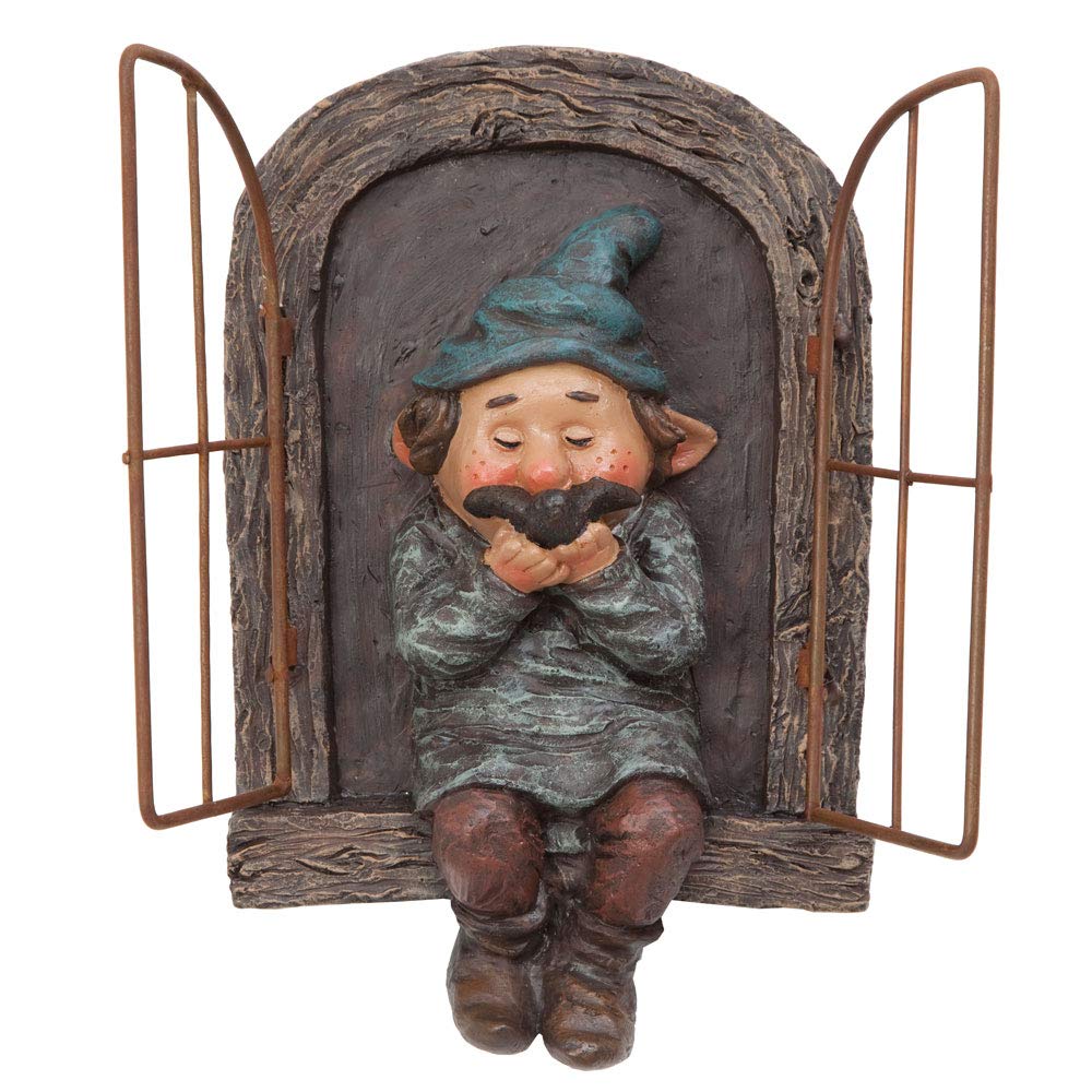 Bits and Pieces - Elf On A Windowsill - Garden Peeker Yard Art - Whimsical Tree Sculpture Garden Decoration