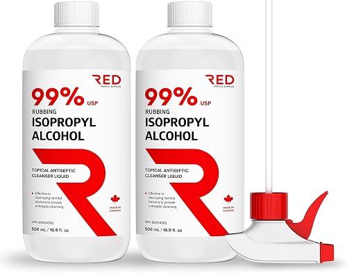 Isopropyl Rubbing Alcohol 99%, 2 x 500 mL - Pharmaceutical Grade, Household & Electronics Cleaner - 2 Bottles + Free Spray Bottle.