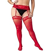 L04BABY Plus Size Thigh High Stockings for Women with Lace Garter Belt Over Knee Lace Socks Nylons Sheer Tights Pantyhose