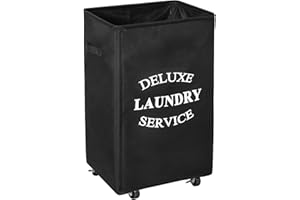 WOWLIVE Large Rolling Laundry Basket Wheels 90L Collapsible Tall Laundry Hamper Handle Foldable Dirty Clothing Basket Fold up Rectangular Hampers for Laundry Dorm Room (Black)