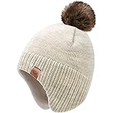 Duoyeree Kids Beanie Hat for Boys Girls Pom-pom Kint Hats Cozy Lining Winter Skull Cap
