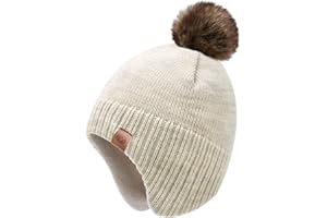 Duoyeree Kids Beanie Hat for Boys Girls Pom-pom Kint Hats Cozy Lining Winter Skull Cap