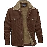 MAGNIVIT Men's Corduroy Fleece Cargo Jacket Winter Snap Button Lapel Sherpa Lined Trucker Cowboy Coat with 5 Pockets