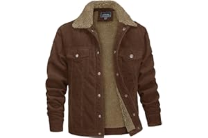 MAGNIVIT Men's Corduroy Fleece Cargo Jacket Winter Snap Button Lapel Sherpa Lined Trucker Cowboy Coat with 5 Pockets