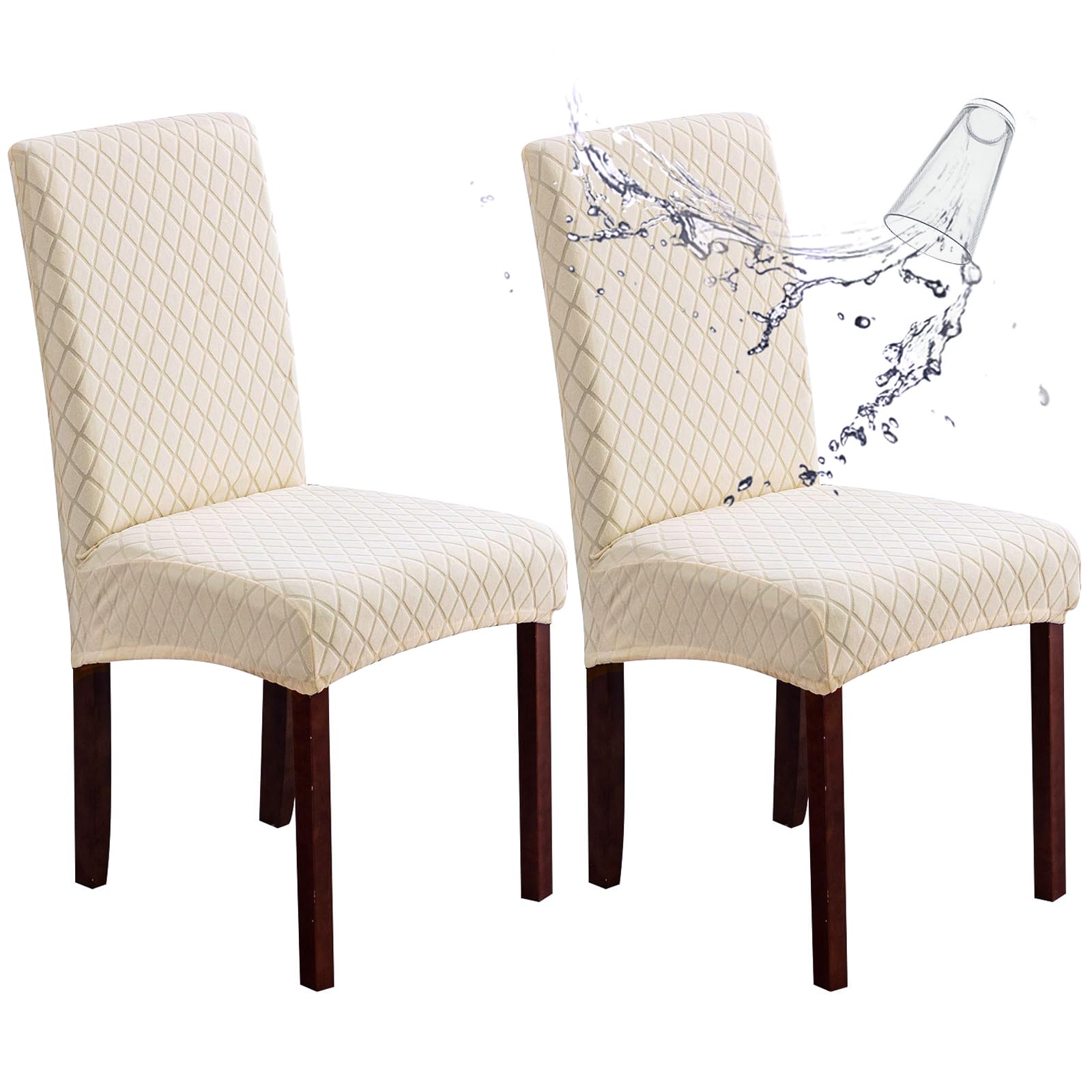 Genina Waterproof Chair Covers for Dining Room 2 Pack, Dining Chair Covers Dining Room Protectors Slipcovers for Kitchen, Parsons (Argyle-Beige, 2 PCS)