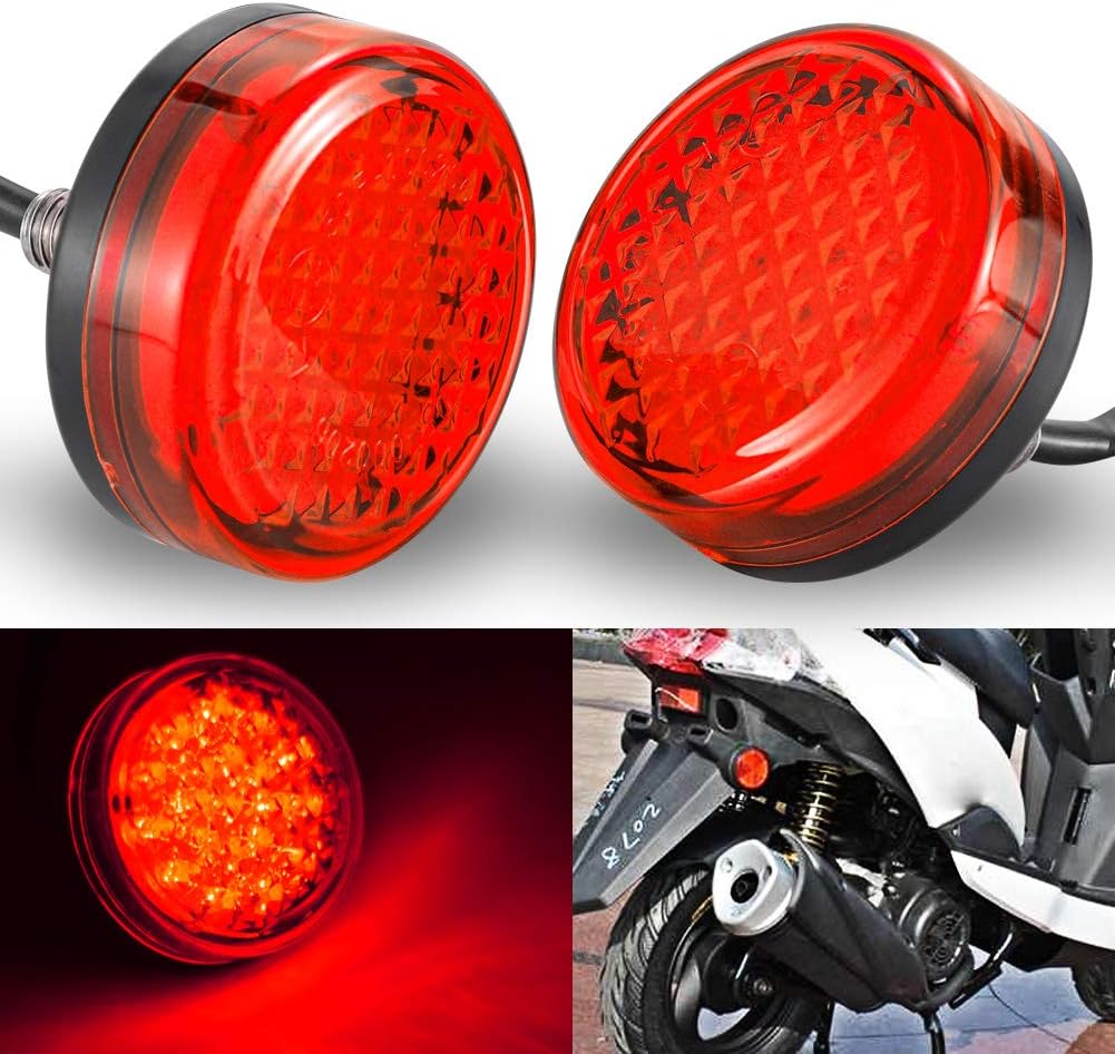 NATGIC Motorcycle Indicator Light Round 24 LED Universal Motorcycle Reflectors Tail Lamps Brake Marker Lights for Auto Vehicle Truck Trailer RV ATV Motorbike