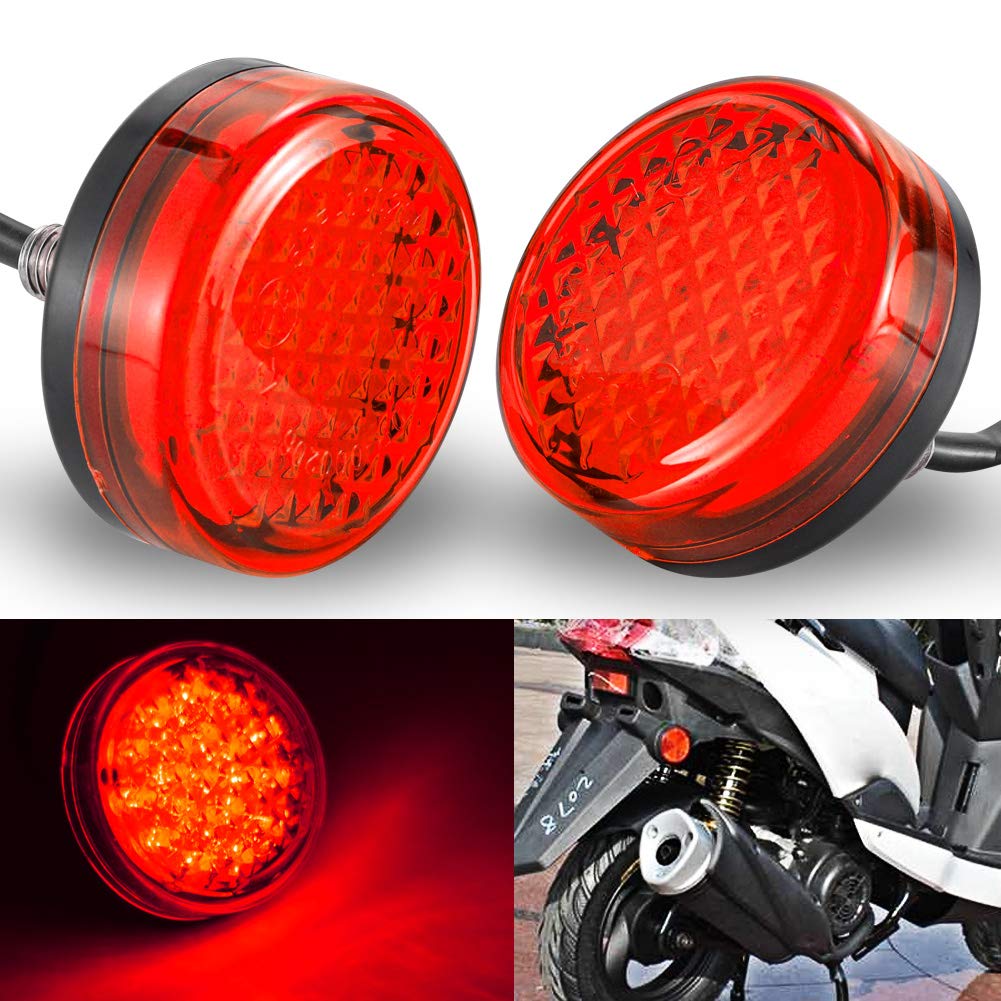 NATGIC Motorcycle Indicator Light Round 24 LED Universal Motorcycle Reflectors Tail Lamps Brake Marker Lights for Auto Vehicle Truck Trailer RV ATV Motorbike - Red Lens (Pack of 2)