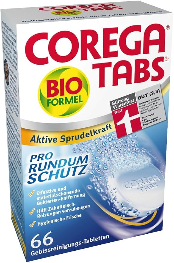 corega Tabs Dentadura de limpieza pastillas, 66 unidades), 2 unidades