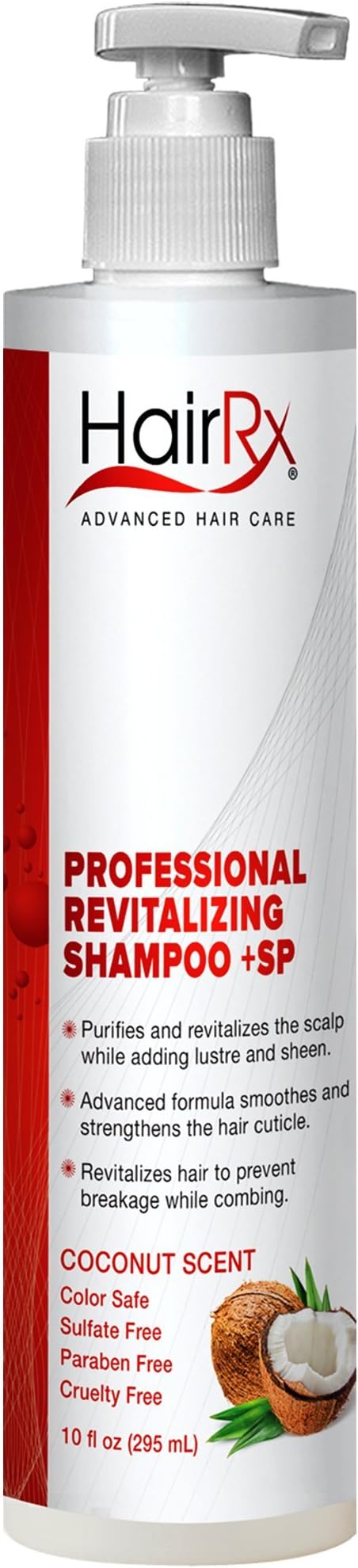 HairRx Professional Revitalizing Shampoo +SP (for Oily Scalps) with Pump, Luxurious Lather, Coconut Scent, 10 Ounce