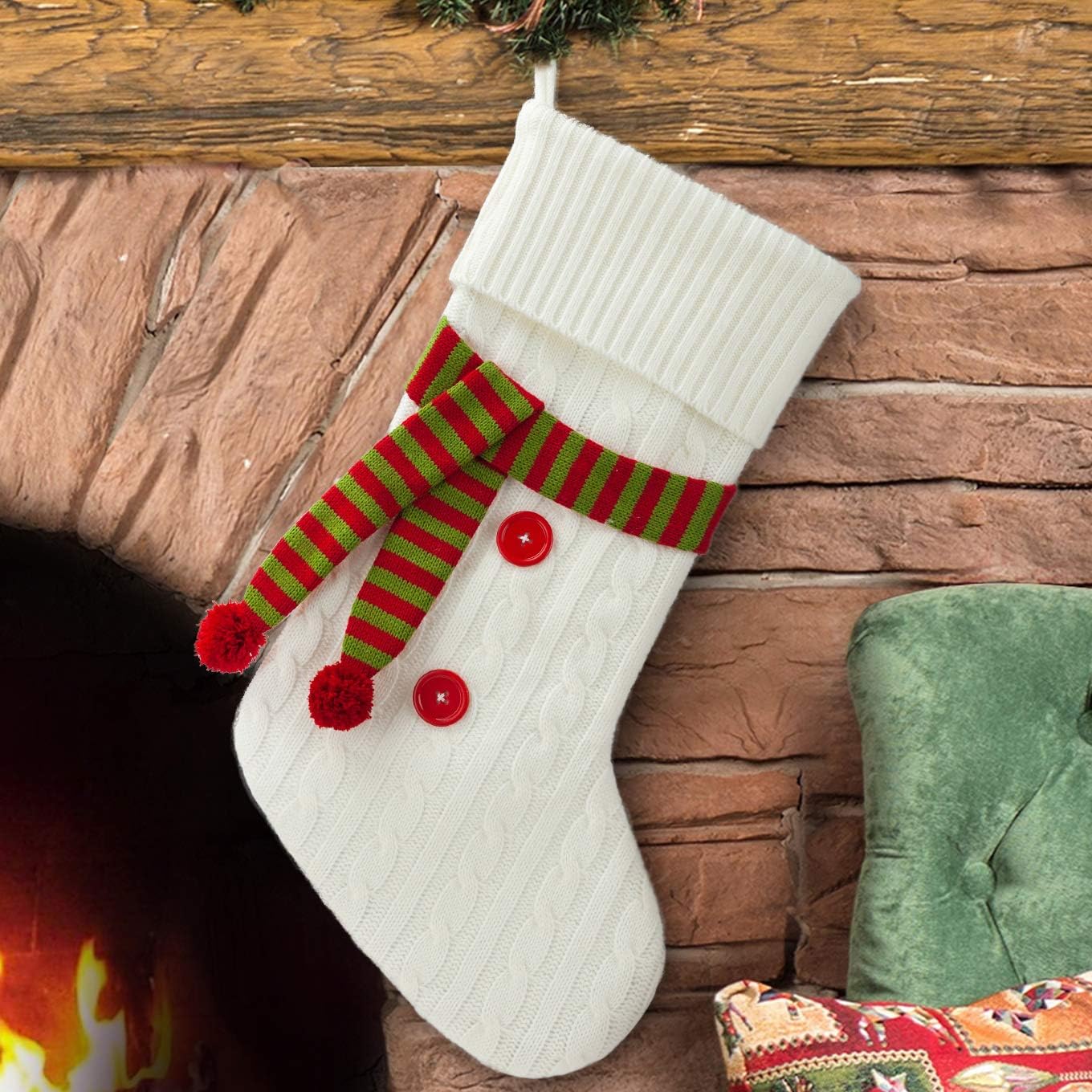 Stockings & Holders - GMOEGEFT Christmas Stocking 20 Inches White Knitted with Scarf Large Xmas Tree Family Holiday Decorations Ornaments